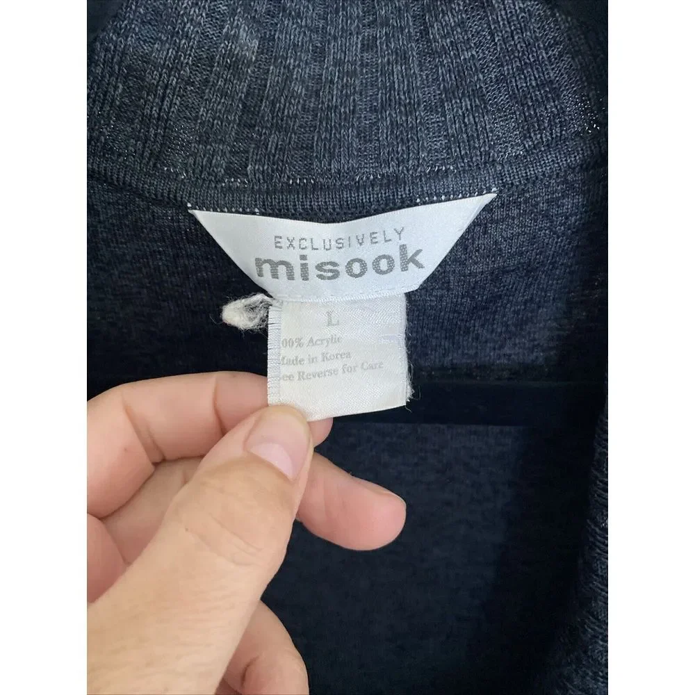 Misook Exclusively Long Sleeve Sweater Knit Black Career Wok‎ Classic Hook & Eye